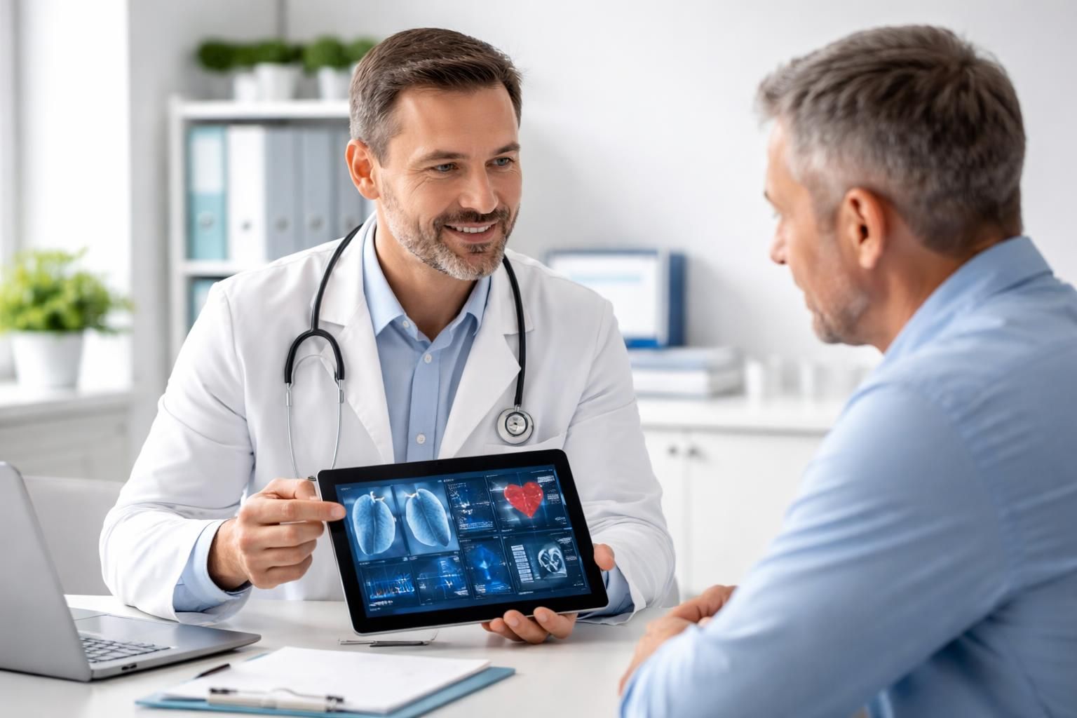 découvrez comment utiliser une tablette samsung pour expliquer un diagnostic médical en consultation, facilitant la compréhension et l'éducation santé des patients.