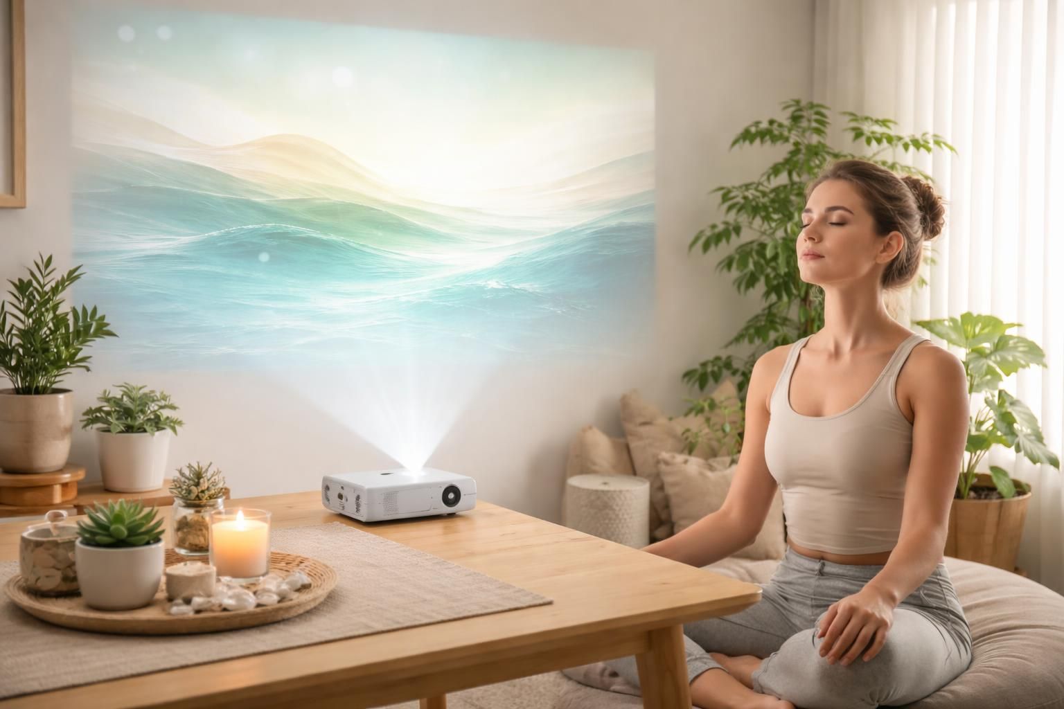 participez à notre atelier bien-être santé axé sur la respiration projetée, utilisant un mini vidéoprojecteur acer pour une expérience immersive et relaxante.